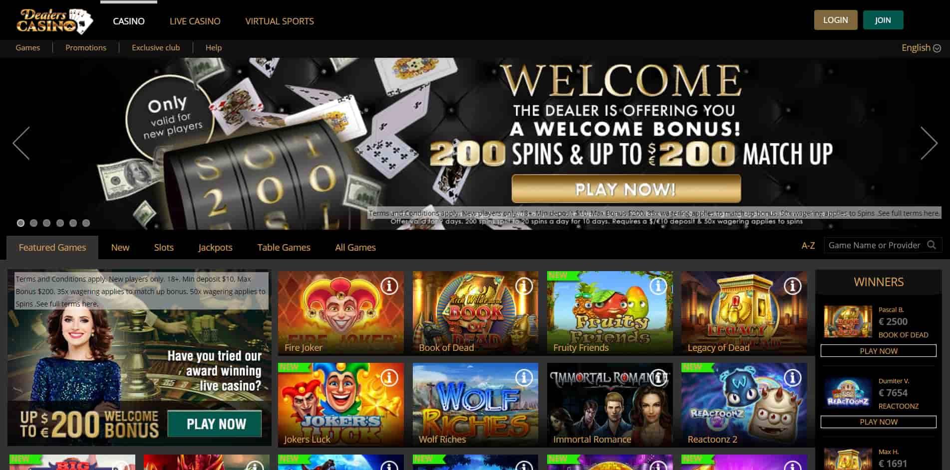 Dealers casino homepage