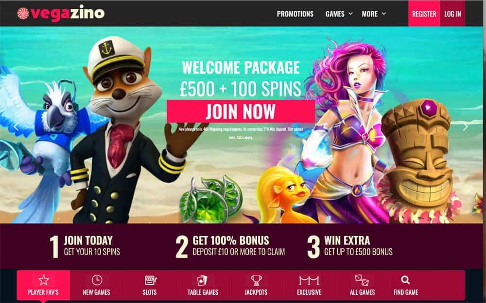 Vegazino casino homepage