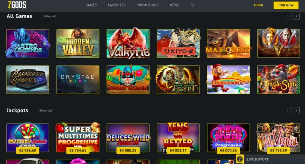 7 Gods casino homepage