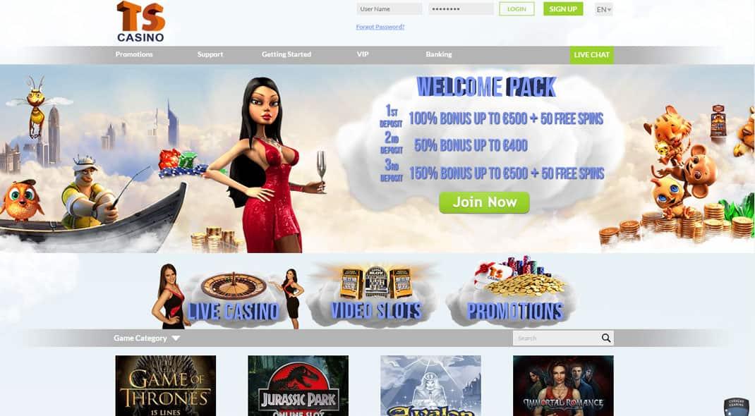 TS casino homepage