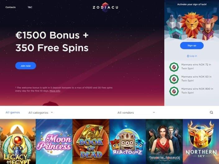 Zodiacu casino homepage