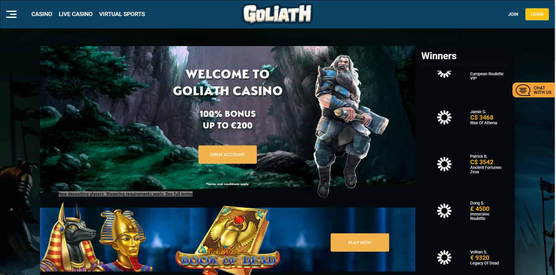 Goliath casino homepage