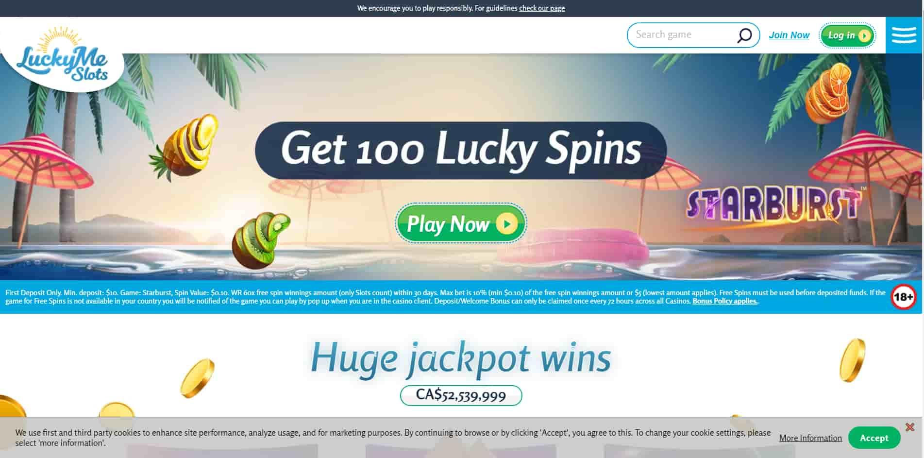 LuckyMe Slots casino homepage