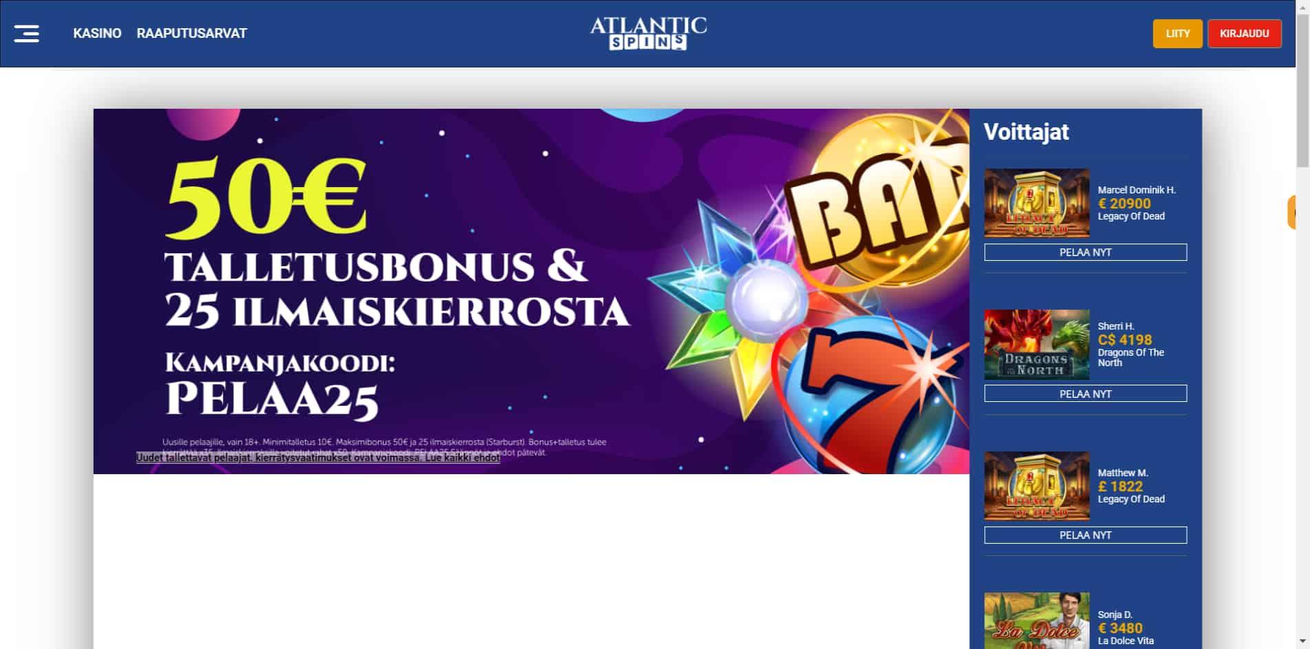 Atlantic Spins casino homepage