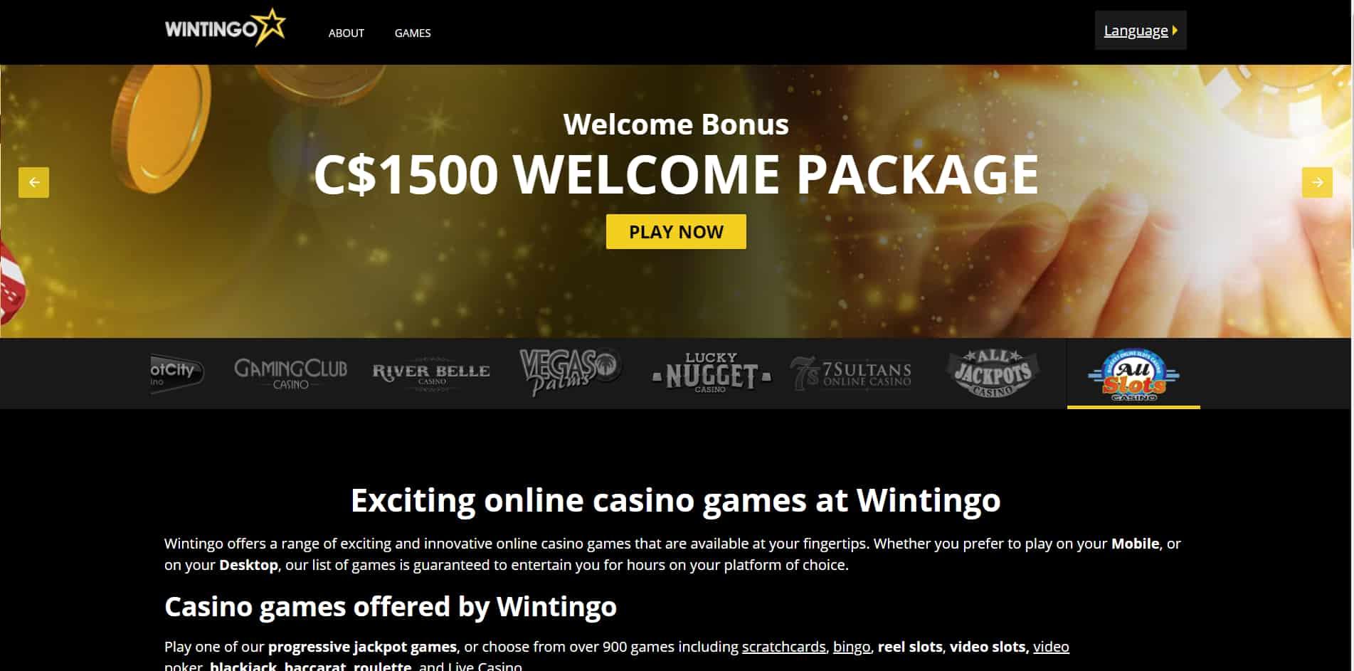 Wintingo casino homepage