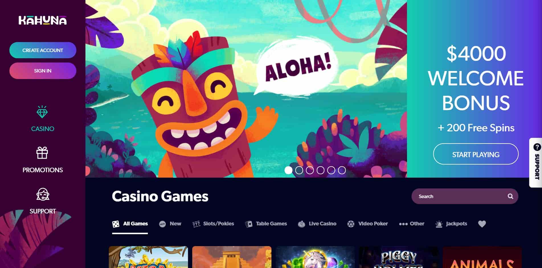 Kahuna casino homepage