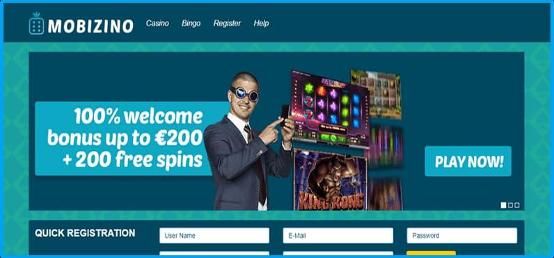 Mobizino casino homepage