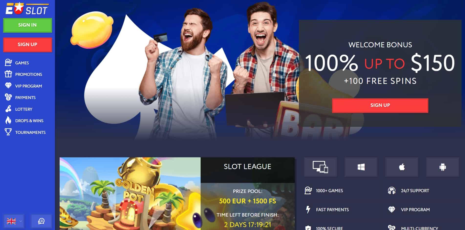 EU Slot casino homepage