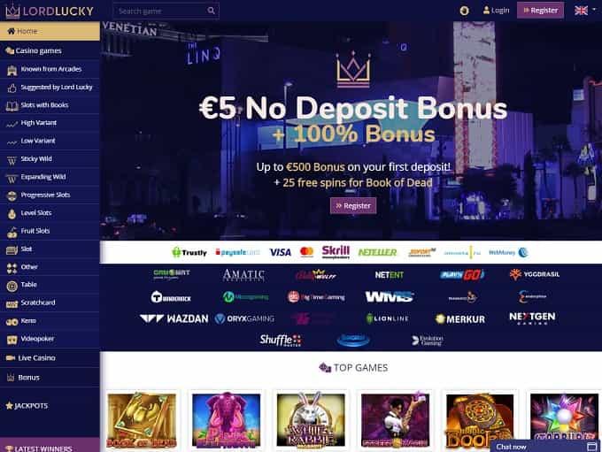 LordLucky casino homepage