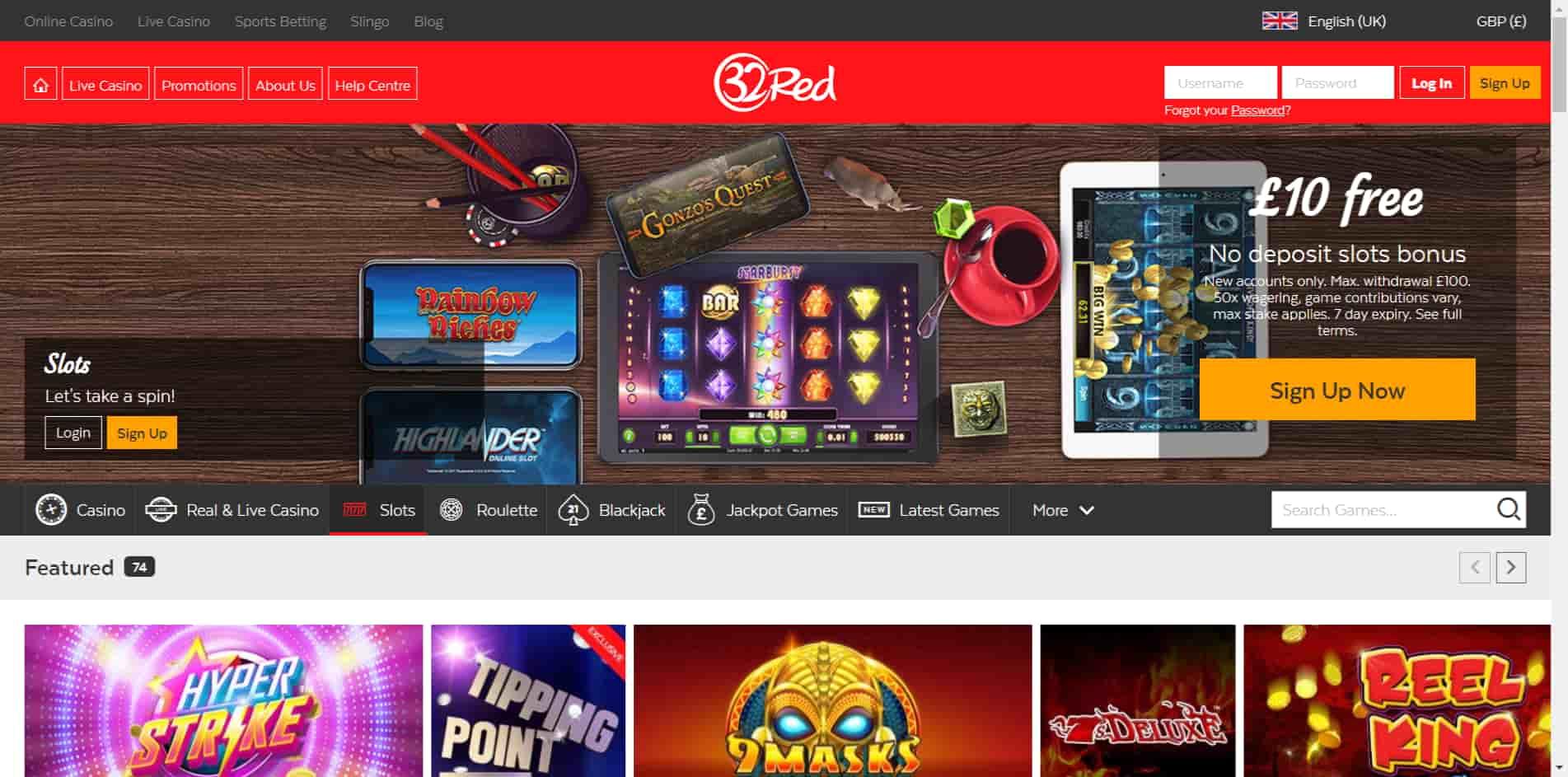 32Red casino homepage
