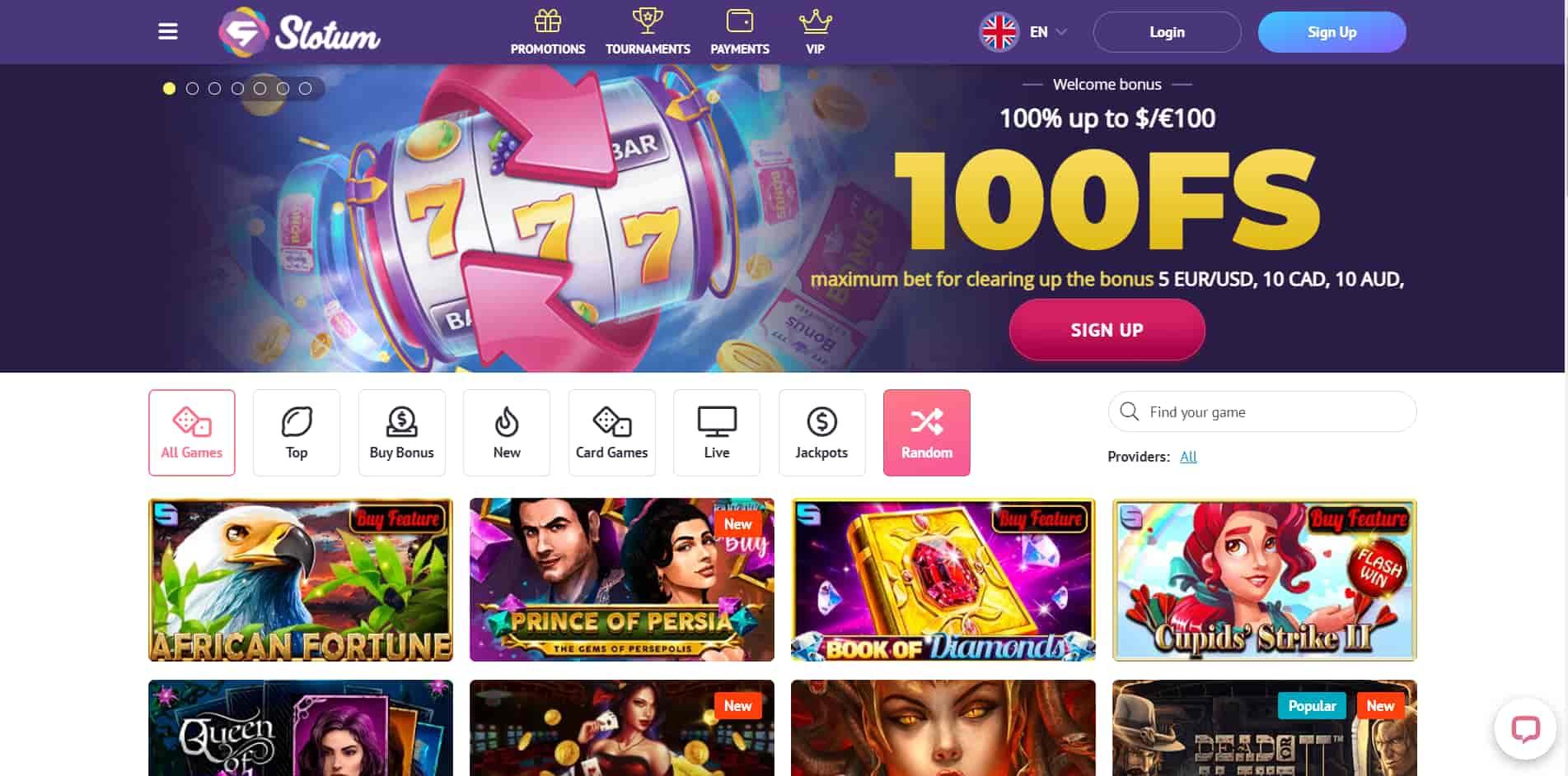 Slotum casino homepage
